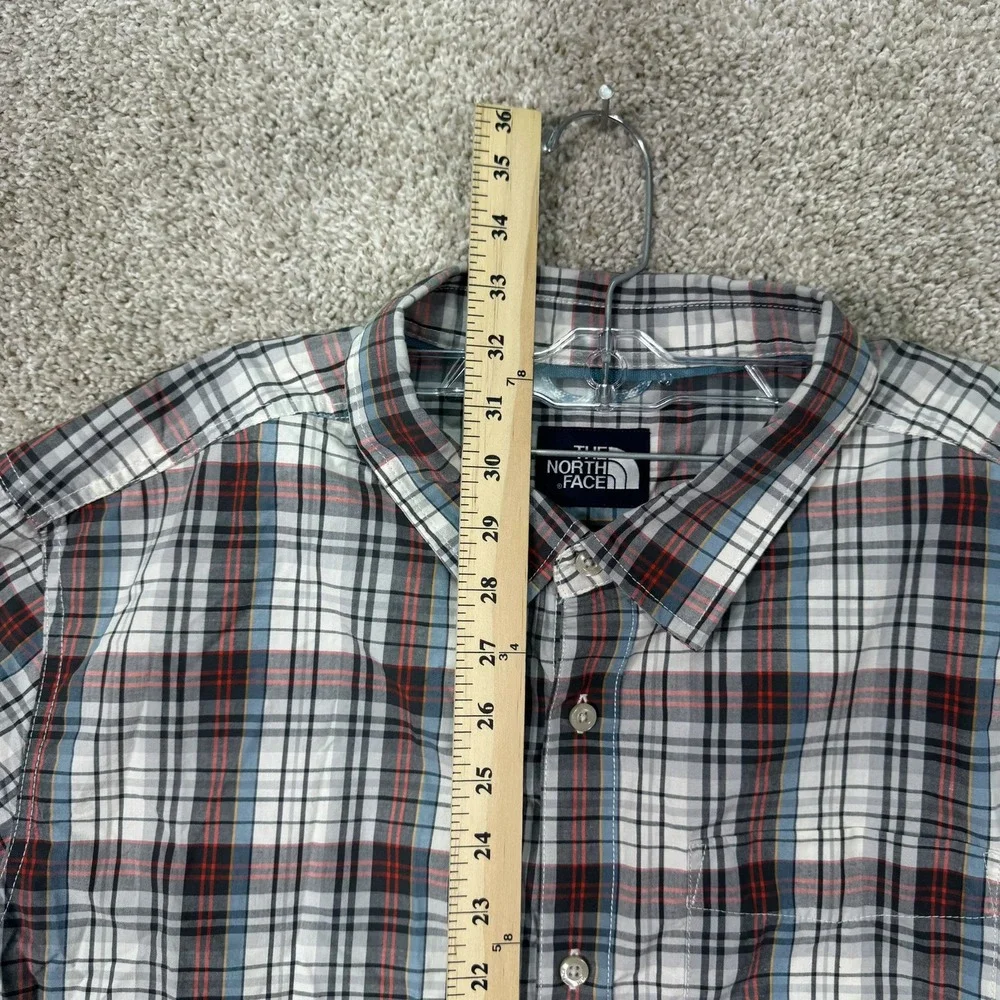 The North Face Button Down Shirt Mens XXL White Red Plaid Short Sleeve Hiking
